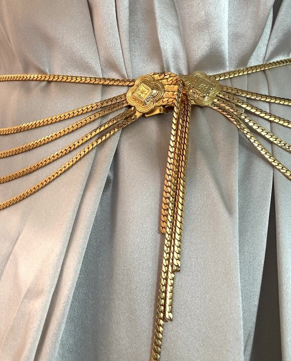 Vintage Christian Dior Gold Snake Chain Belt 30” Waist 5 Strand Signed 70s 80s